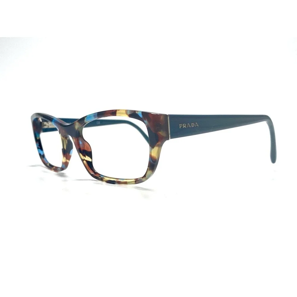 Prada Brown Blue Clear Tortoise Cat Eye Glasses Italy VPR180 NAG101 54 18 135